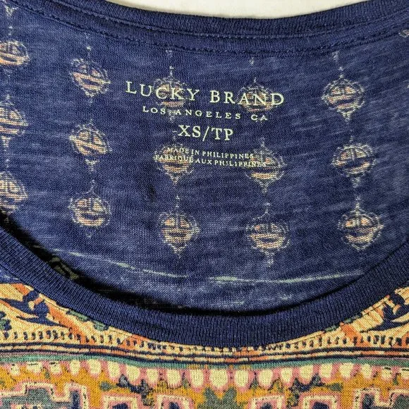 LUCKY BRAND Women's Cap Sleeves Top Blouse  Size XS  Multi Color Print - Picture 4 of 5